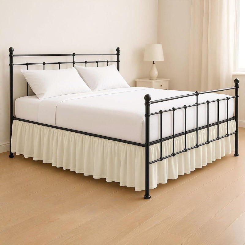 KRISHNA Ruffled Bed Skirt with Split Corners Queen, 100% Microfiber Hotel Quality, 12 Inch Drop Dust Ruffle Gathered Bedskirt with Platform, 60" x 80", Ivory - Image 1